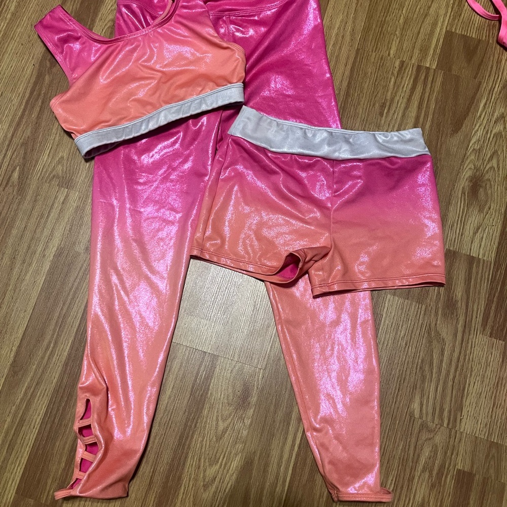 Shiny Pink and Orange Girl’s 3 piece activewear set